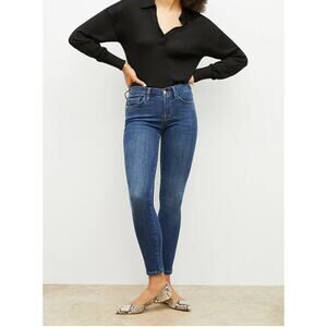 FRAME Le Skinny de Jeanne Medium Blue Raw Hem Skinny Jean